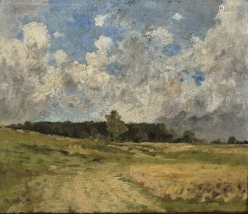 Röth, PhilippMeadow Landscape under Towering Clouds Signed lower left. Verso inscribed ''bei