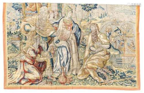 Fragment de tapisserie, Flandres, XVIIe s., en laine et soie polychromes, [...]