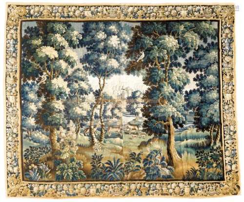 Tapisserie d'Aubusson, 1ère moitié du XVIIIe s., en laine et soie polychromes, à [...]