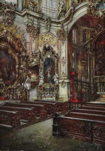 Kreling, WilhelmInside of Ettal Abbey Church Signed lower right. Oil on canvas. 60.5 x 42 cm.