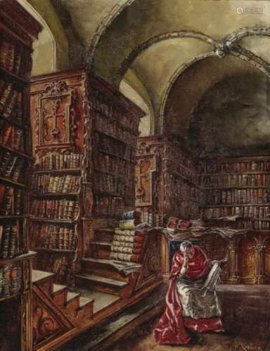 Kreling, WilhelmCardinal in the Library Signed lower right. Oil on canvas. 48 x 37.5 cm. Restored.