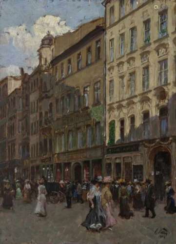Vetter, Charles (Karl Friedrich Alfred)Street Scene in Munich Signed lower right and dated 1908. Oil