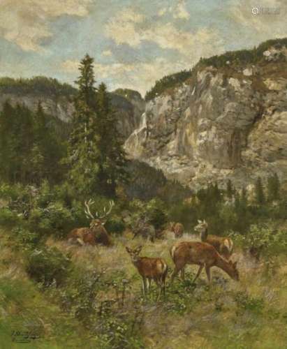 Schmitzberger, JosefDeer in Mountain Landscape Signed lower left and inscribed with place name