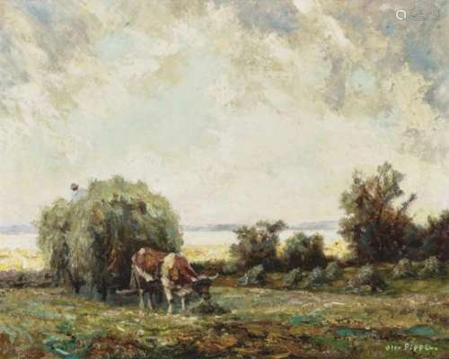 Pippel, OttoHay Harvest on Lake Chiemsee Signed lower right. On the verso, titled artist's label.