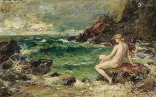 Leeke, FerdinandFemale Nude on the Shore Signed lower right and inscribed with place name München.