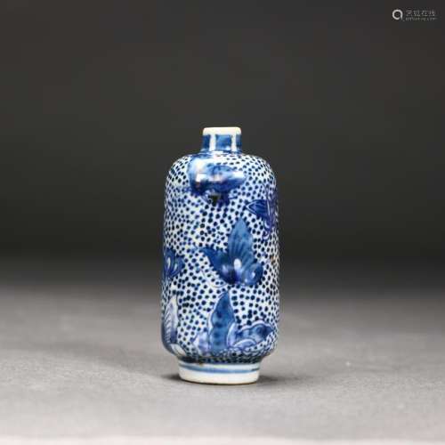 A Blue and White Porcelain Snuff Bottle, 19th Century.