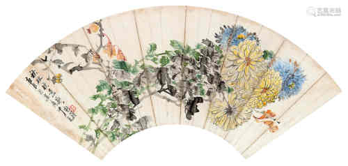 沙馥（1831～1906） 秋林晚景 镜框 设色纸本