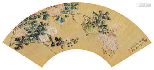陈康侯（1866～1937） 花虫图 镜框 设色金笺纸本