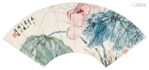 汤涤（1878～1948） 红荷 镜框 设色纸本