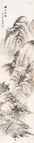 汤涤（1878～1948） 柳溪渔隐 立轴 设色纸本