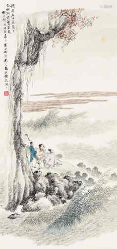 花元（1898～1957） 石上望月 立轴 设色纸本