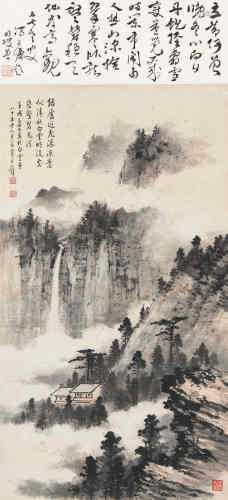 黄君璧（1898～1991） 1982年作 结庐飞瀑 立轴 设色纸本