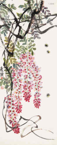 齐白石（1864～1957） 紫藤蜜蜂 立轴 设色纸本