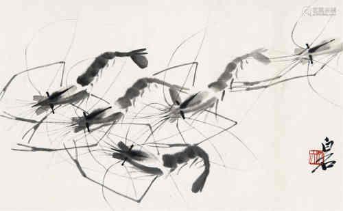 齐白石（1864～1957） 群虾 镜框 水墨纸本