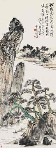 王一亭（1867～1938） 1936年作 秋江放棹 立轴 设色纸本
