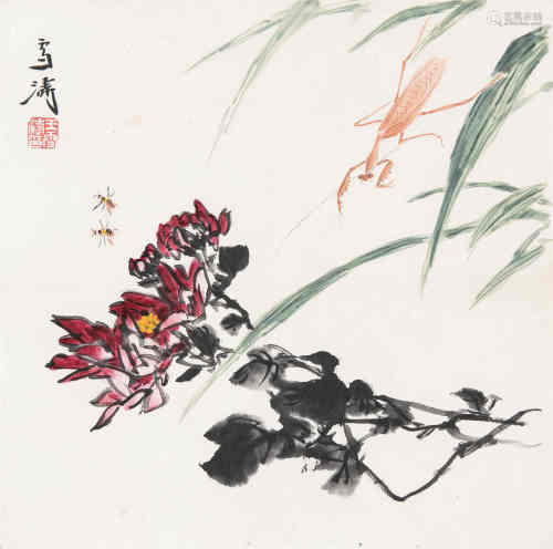 王雪涛（1903～1982） 花虫 镜框 设色纸本