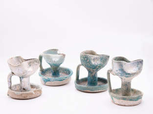 Four Seljuk Dynasty Turquoise Glazed Pottery Oil L…
