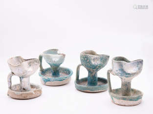 Four Seljuk Dynasty Turquoise Glazed Pottery Oil L…