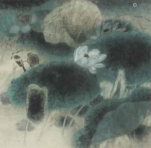 江宏伟（b.1957） 1988年作 白荷小鸟 镜心 设色纸本