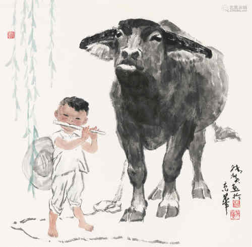 张广（b.1941） 牧牛 镜心 设色纸本