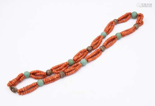 A Magnificent Orange Coral Turquoise and Silver Ne…