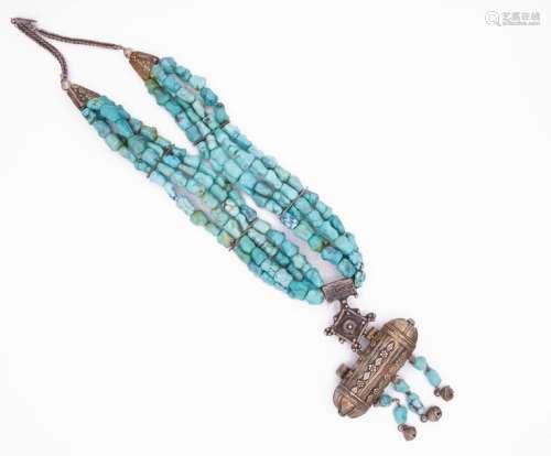 A Rare Turquoise and Silver Amulet Pendant, \