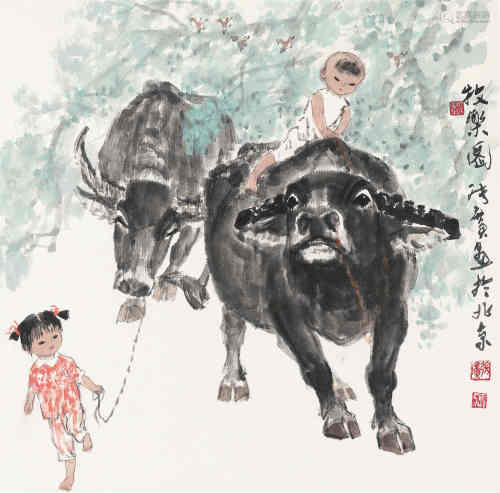 张广（b.1941） 牧乐图 镜心 设色纸本