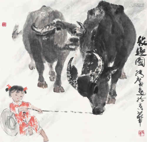 张广（b.1941） 牧趣图 镜心 设色纸本