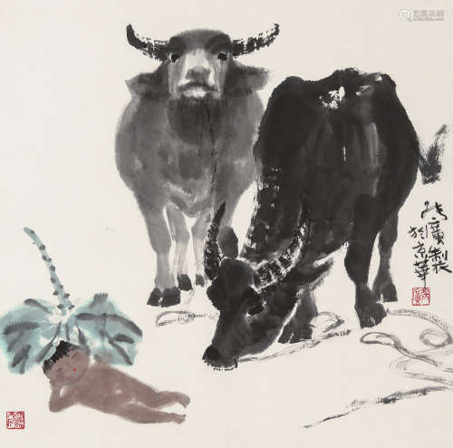 张广（b.1941） 牧童与牛 镜框 设色纸本