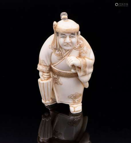 A Fine Carved Ivory Netsuke of a Nobleman, Japan, …