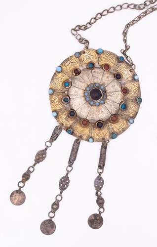 A Yomut Silver Gilt Breast Ornament \