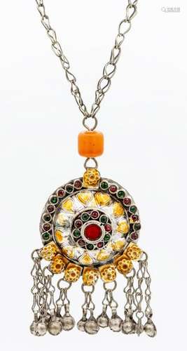 A Silver and Enamel Pendant, Iran 19th Century