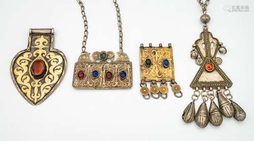 Four Silver and Silver Gilt Dress Ornaments, Uzbek…