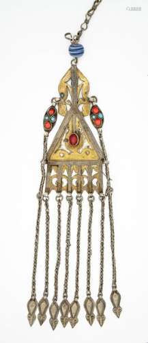 A Very Fine Silver Gilt Coral and Turquoise Temple…