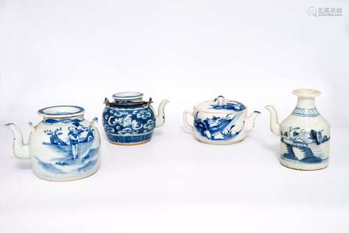 Four Qing Dynasty Blue and White Porcelain Tea Pot…
