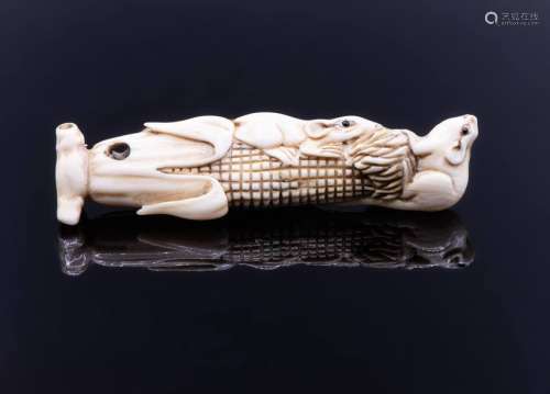 An Exceptional Carved Ivory Sashi Netsuke of Nezum…