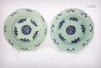 A Pair of Chinese Qing Dynasty Porcelain Shou Plat…