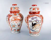 A Pair of Fine Kutani Export Porcelain Lidded Jars…