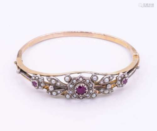 A Fine Victorian 10K Gold Pearl and Gemstones Brac…