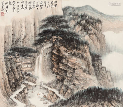 张大千（1899～1983） 松壑飞瀑 镜框 设色纸本