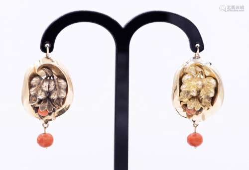 A Pair of Biedermeier Gold and Coral Earrings, ca …