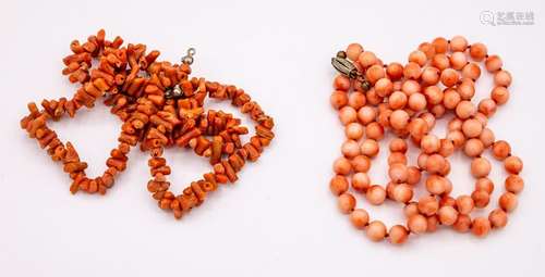 Two Natural Coral Beaded Necklaces