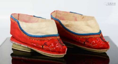 A late 19th century Chinese pair of lotus shoes for a wedding. [Provenance: Exhibited at the McClung