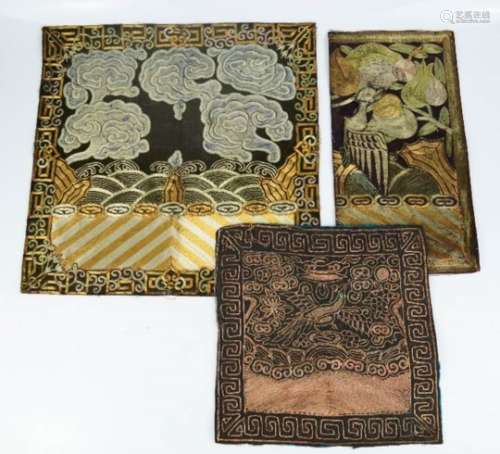 A group of rank badge panels with an unusual early 20th century bade with metallic couching and