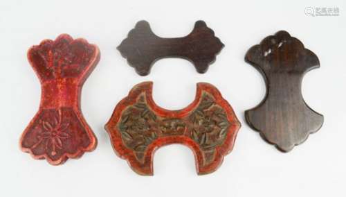 Four 19th century silk winders, some carved with decoration. [Detailed in Chinese Silks & Sewing