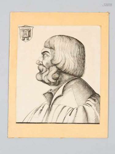 Albrecht Dürer (1471-1528)- Graphic. Woodcut on Paper. Portrait of a men. Upper left monogrammed and