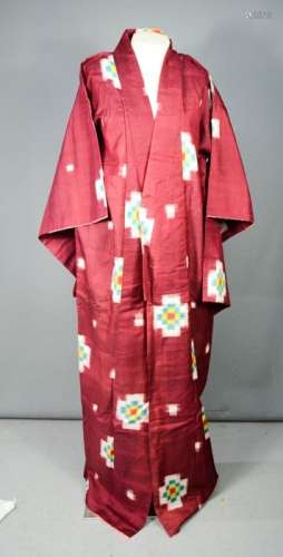 A Japanese Kimono together with a late 19th century Chinese silk robe brocade with ribbon trim, 94cm