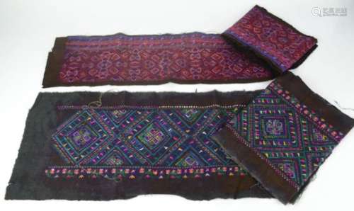 Two pairs of hand embroidered Miao Minority panels from Southern China.