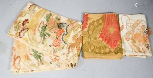 A 19th century Japanese obi, complete, Meiji period 1868-1910, together with two lengths of obi