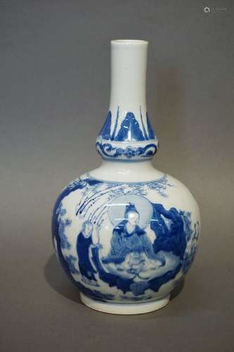 Vase bouteille en porcelaine de Chine bleu blanc. …